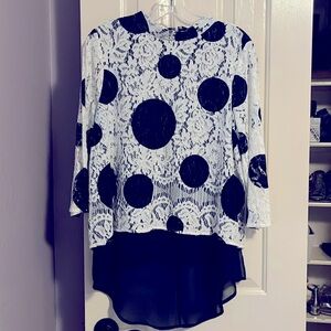 HD in Paris lace & chiffon top, navy & white, size 12